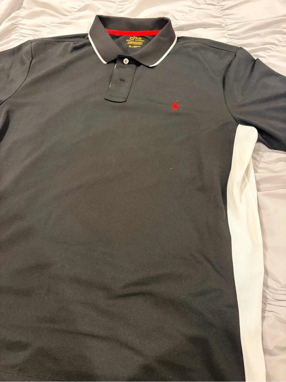 Ralph Lauren Black Polo with White Side Panels and Red Pony
